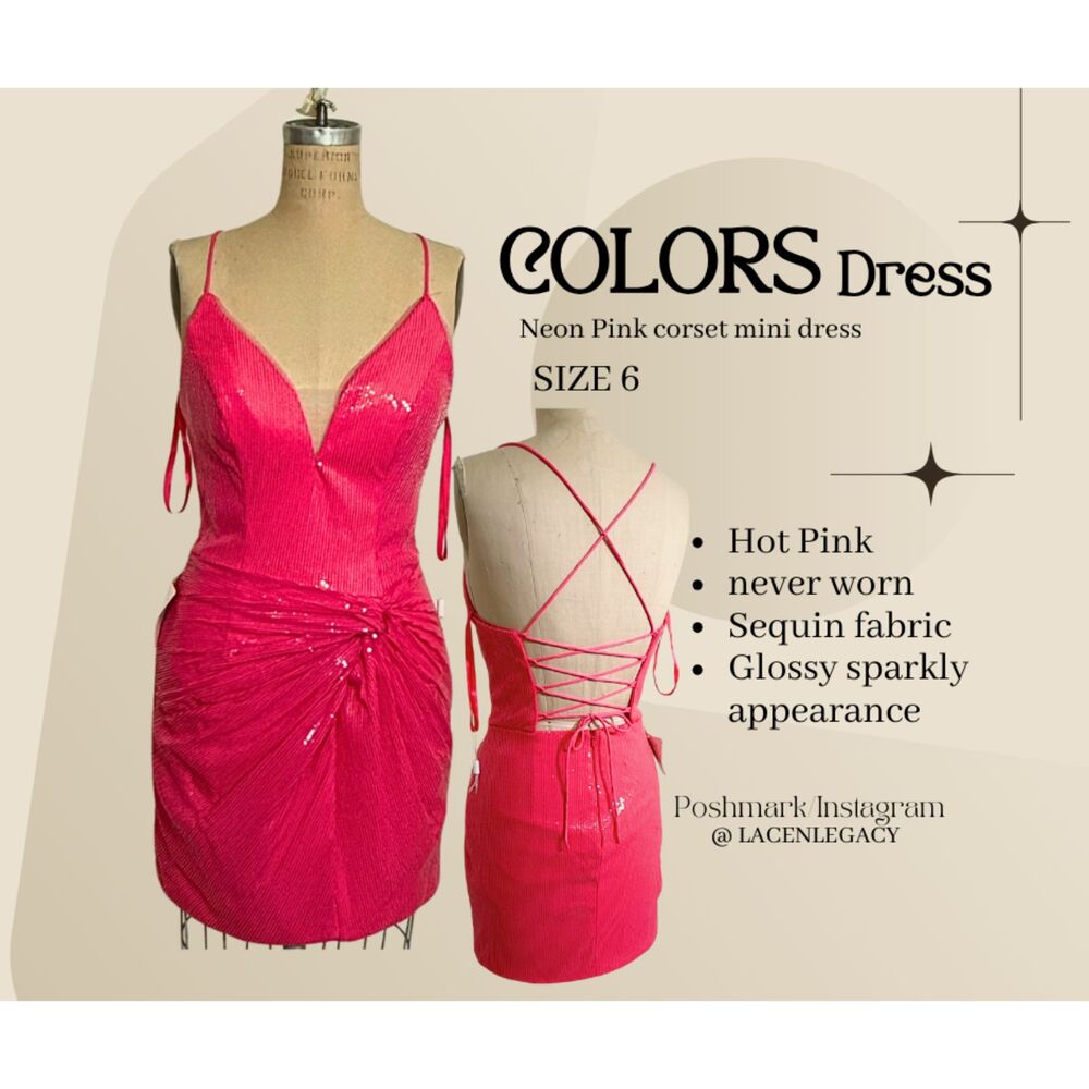 Colors Dress Neon Pink Sequin Corset Mini Dress Size 6